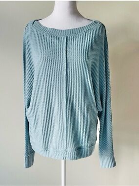 Caslon Waffle Knit Pullover Boatneck Long Sleeve Sweater in Ice Blue NWOT Size M